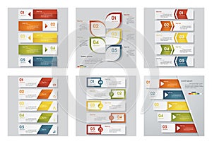 Collection of 6 design template/graphic or website layout. Vector Background.