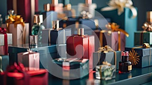 A collection of designer perfumes beautifully wrapped in luxurious packaging making them the perfect gift for any