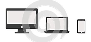 Collection of Desktop computer , laptop tablet and Smartphone icons vector