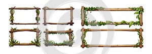 Collection of Detailed Vector Illustrations of Wooden Frames Adorned with Lush Greenery, Ideal for Nature-Themed Designs