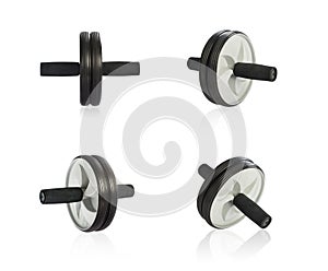 Collection of different ab rollers isolated on white