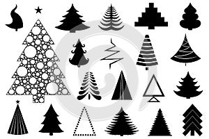 Collection of different Christmas tree illustrations