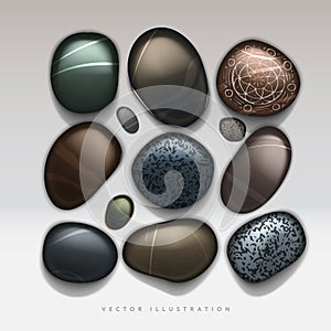 Collection of different colored pebble stones vector