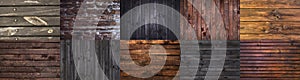 Collection of different dark wooden backgrounds, grunge wooden textures