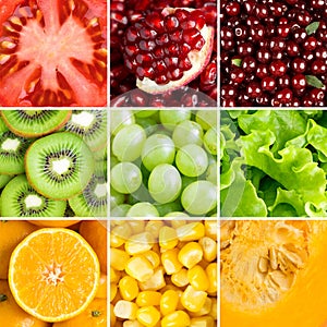 Collection with different fruits, berries and vegetables