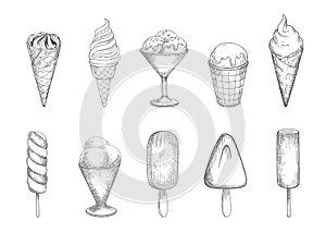 Collection of different ice cream in a retro style