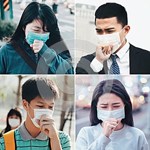 Collection of different people suffer from cough and flu  virus