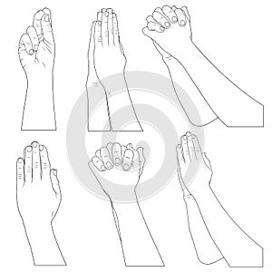 Collection of different praying hands illustration