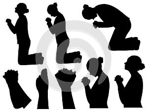Collection of different praying women
