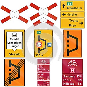 Collection of different road signs used in Norway