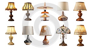 Collection of different styles of retro vantage and modern bedside nightstand lighting table lamp