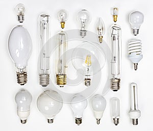 Collection of different tungsten led bulbs and low consumption