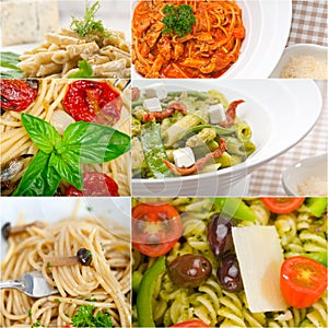 Collection of different type of Italian pasta collage