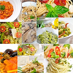 Collection of different type of Italian pasta collage