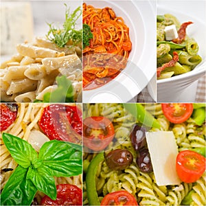 Collection of different type of Italian pasta collage