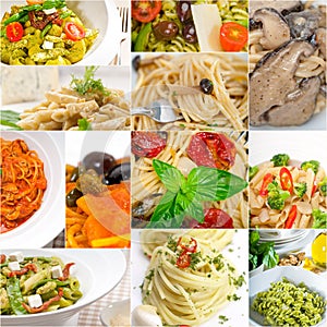 Collection of different type of Italian pasta collage