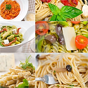 Collection of different type of Italian pasta collage