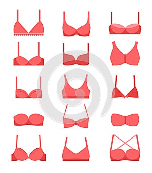 Collection of different types of bras illustrations, icons