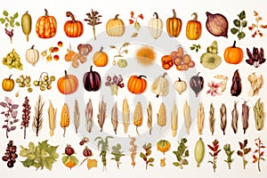 a collection of different types of pumpkins and squash