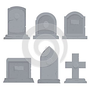 Collection of different various gravestones vector graphic illustration