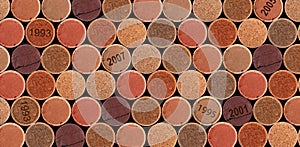 Collection of different wine corks, flat lay. Banner design