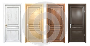 Collection of different wooden doors isolated on white