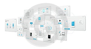Collection of digital interface designs featuring smart home applications and devices.