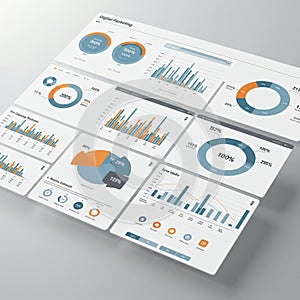 A collection of digital marketing dashboards displaying various data visualizations.