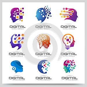Collection of digital people logo design. Graphic design element