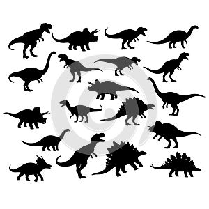 Collection of dinosaur silhouettes on white background.