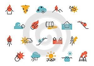 Collection of disaster set icons. Vector illustration decorative design