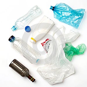 Discarded plastic items isolated