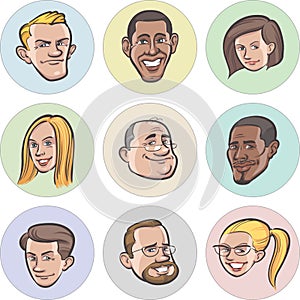 Collection of diverse cartoon vector people faces