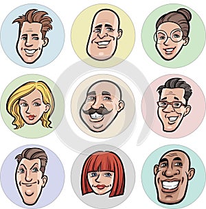 Collection of diverse cartoon vector people faces