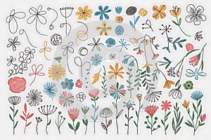 A Collection of Diverse Hand-Drawn Floral Elements