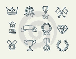 Collection of doodle handdrawn award icons