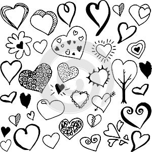 Collection of doodle sketch hearts photo
