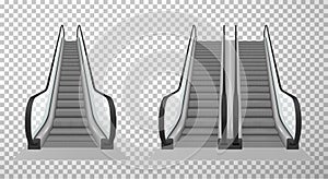Collection of double and single escalator stairway electronic equipment vector illustration