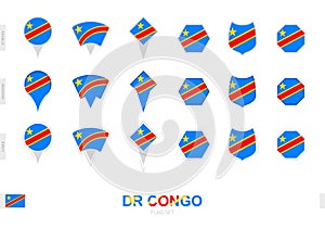 Collection of the DR Congo flag in different shapes and with three different effects