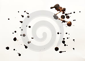 Collection of dry coffee stains on white background