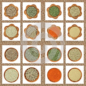 Collection of dry herbs spices