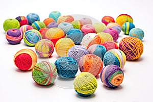 collection of dyed yarn balls in spectrum colors