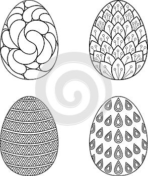 Collection of Easter eggs. Black outline design. Vector illustration