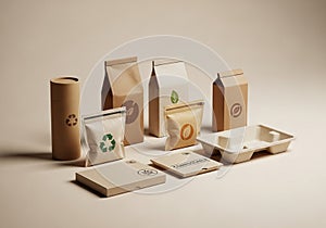 A collection of eco-friendly packaging is displayed, featuring