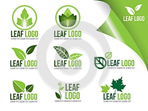 Collection Of Ecology Logo Symbols, Organic Green Leaf Vector Design