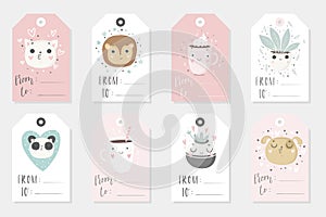 Collection of eight cute childish ready-to-use gift tags photo
