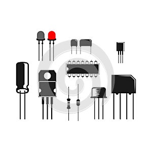 Collection of Electric Electronic Component Parts Icon Illustration