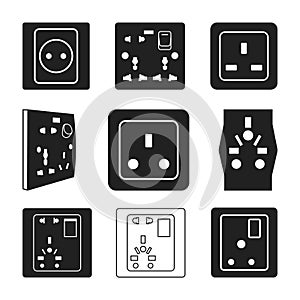 Collection of Electrical Wall Sockets Set Silhouette, Socket Vector Icon Vector Illustration
