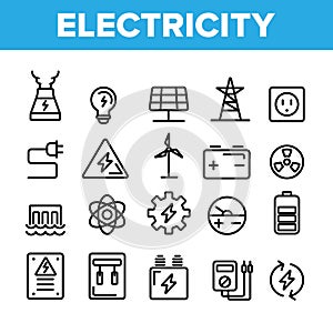 Collection Electricity Industry Icons Set Vector