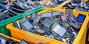 Collection of Electronic Components in Yellow Container